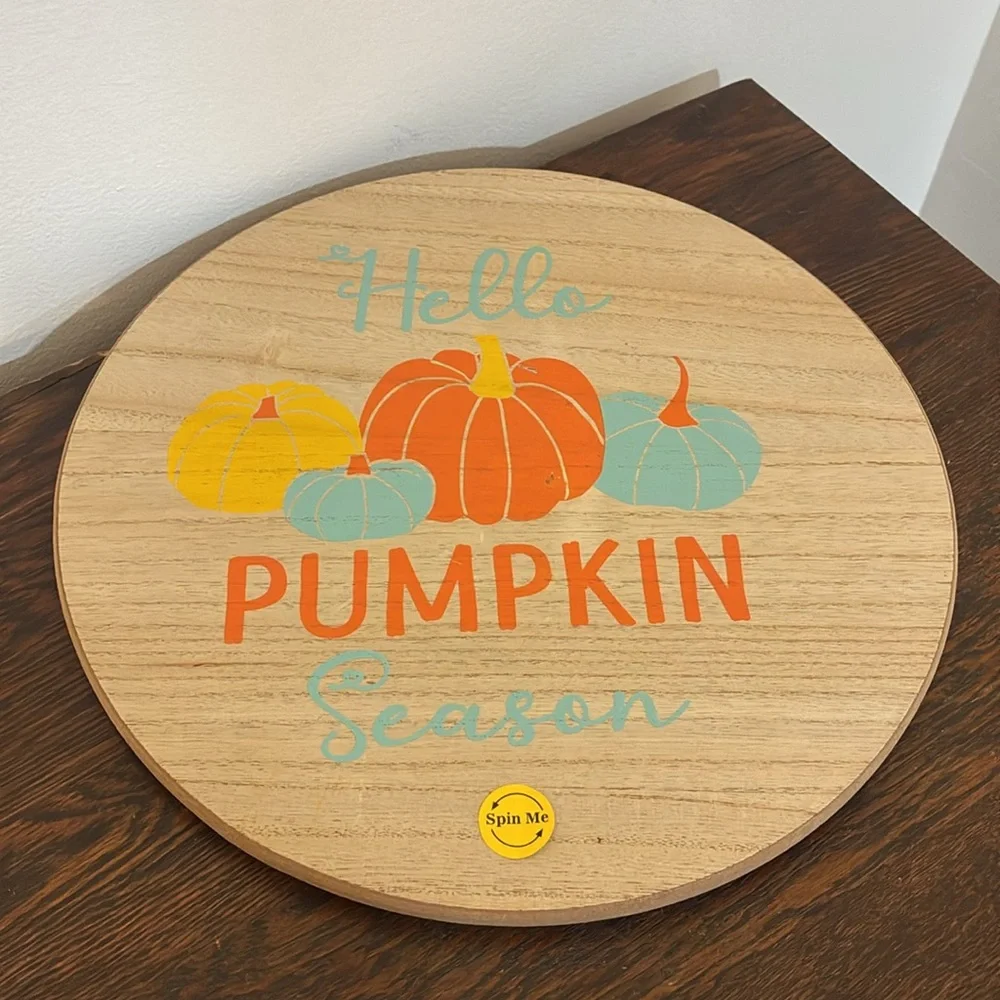 NWT- Hello Pumpkin Season- Wooden Lazy Susan w/ Colorful Pumpkins